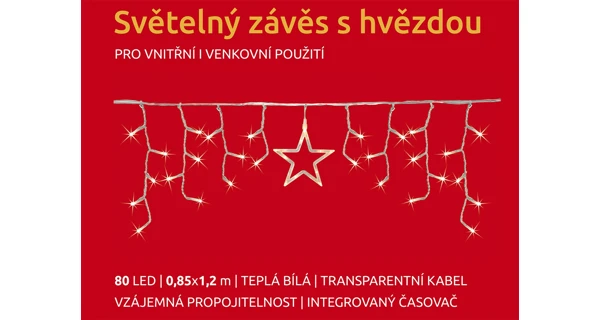 Svetelný záves s hviezdou 80 LED