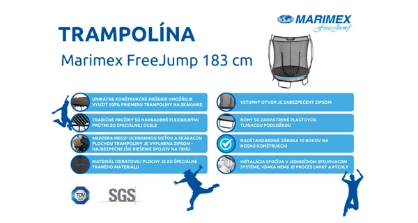 Trampolína Marimex FreeJump 183 cm + ochranná sieť a kotviaca sada ZADARMO