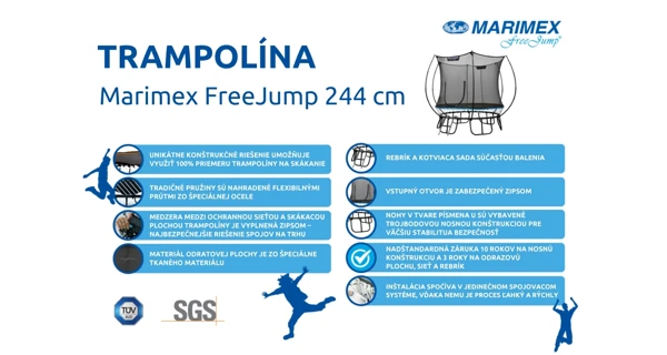 Trampolína Marimex FreeJump 305 cm (ochranná sieť + schodíky + kotviaca sada ZADARMO) + Vírivý bazén Marimex AQUAMAR 6003
