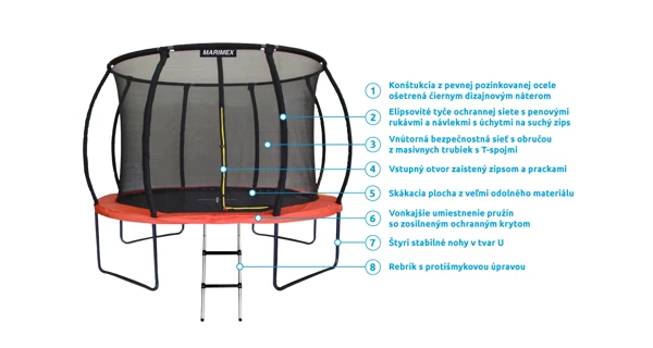 Trampolína Marimex Premium 396 cm + vnútorná ochranná sieť + schodíky ZADARMO