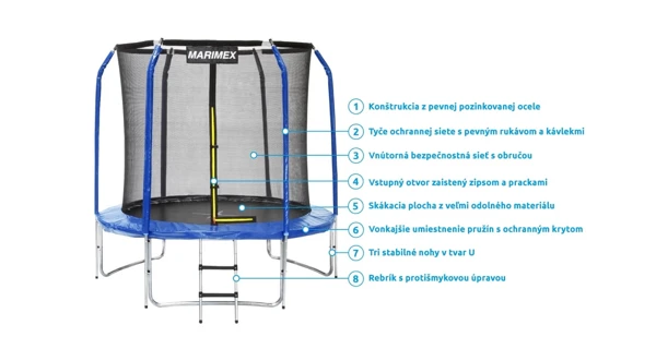 Trampolína Marimex Standard 183 cm + vnútorná ochranná sieť + schodíky ZADARMO