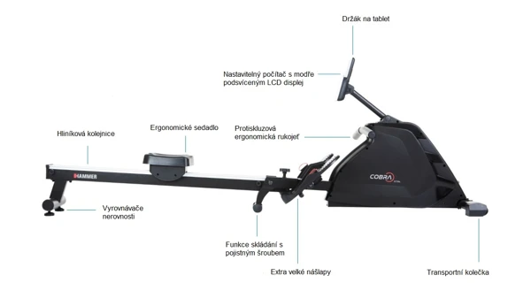 Veslársky trenažér HAMMER Rower Cobra XTR Plus II
