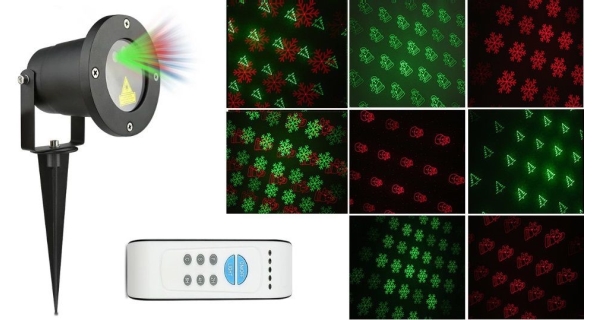 Vianočný laserový projektor  - zelená, červená, 8 efektov s časovačom