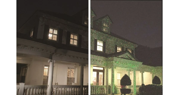 Vianočný laserový projektor - zelená, červená, s časovačom, 20 x 20 m