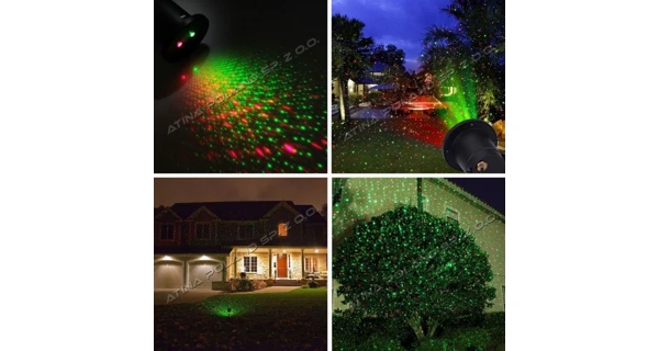 Vianočný laserový projektor - zelená, červená, s časovačom, 20 x 20 m