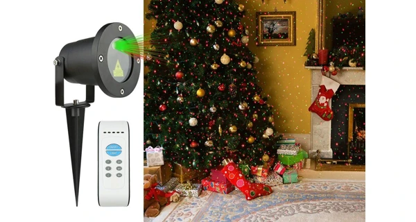 Vianočný laserový projektor - zelená, červená, s časovačom, 20 x 20 m