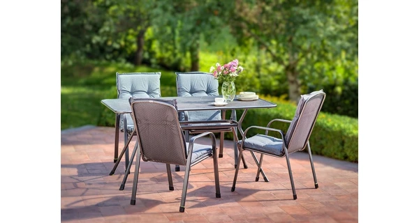 Záhradný stôl Tavio 160 cm + 4x pevné kreslo Savoy Basic