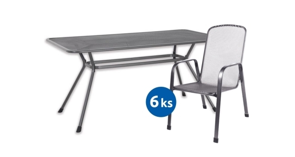 Záhradný stôl Tavio 160 cm + 6x pevné kreslo Savoy Basic